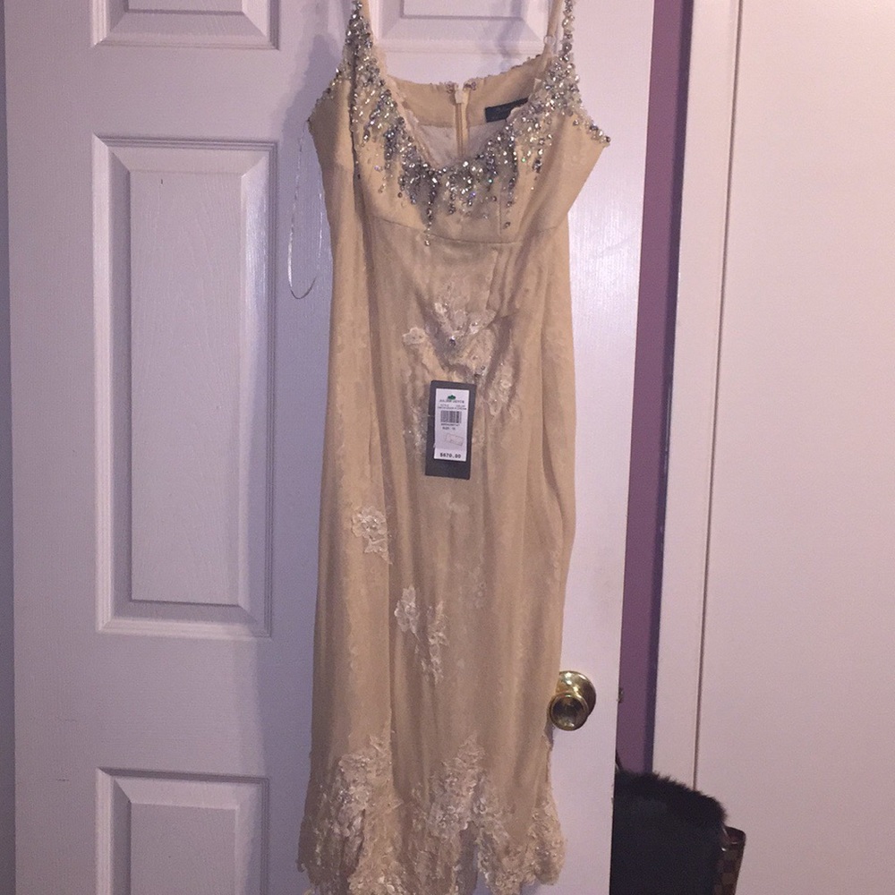 JULIAN JOYCE Rhinestone Champagne Cocktail Dress